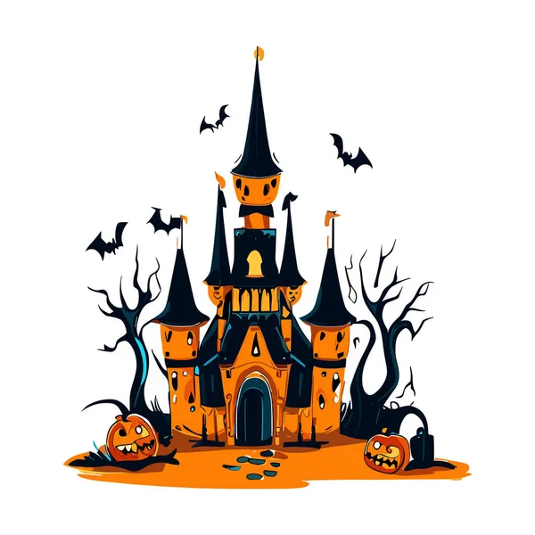Halloween Kasteel Heks Pompoen Vector Illustratie — Stockvector