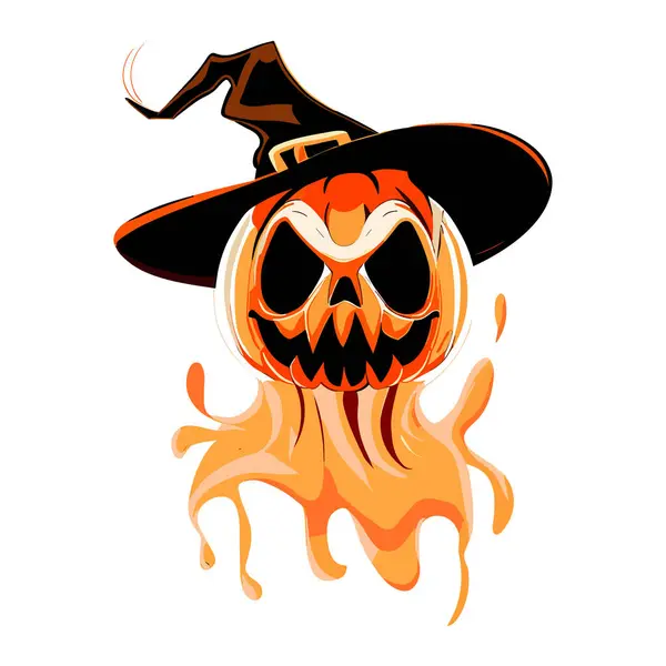 Abóbora Halloween Com Chapéu Desenho Ilustração Vetor Crânio —  Vetores de Stock