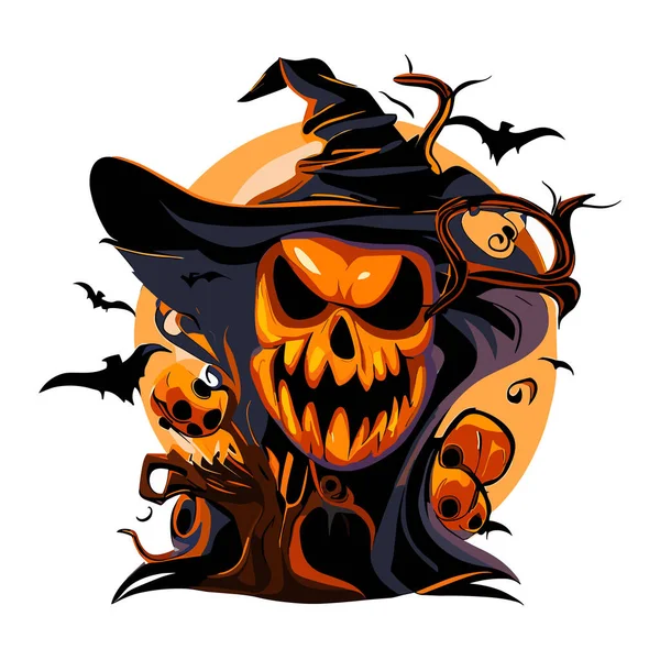 Halloween Bruxa Crânio Com Abóbora Vetor Ilustração —  Vetores de Stock