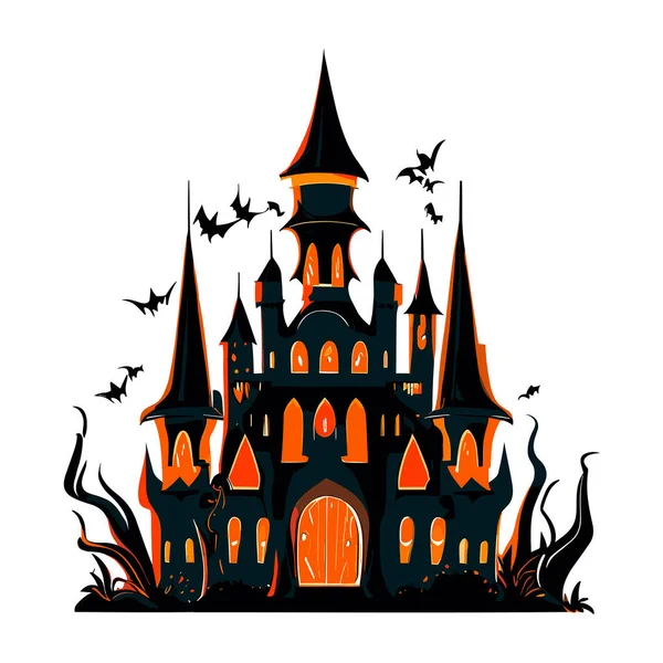 Château Halloween Avec Citrouilles Chauves Souris Design Vectoriel — Image vectorielle