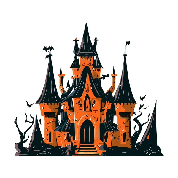 Castillo Halloween Con Murciélagos Calabaza Vector Fantasma Ilustración — Vector de stock