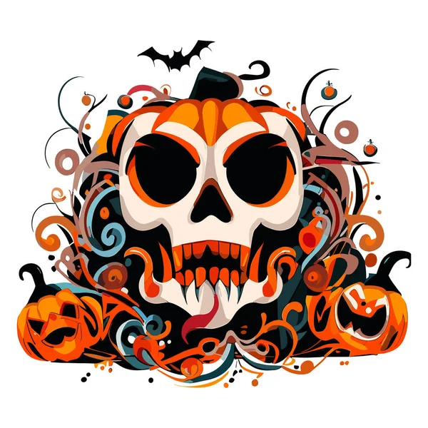 Crânio Com Cabeça Abóbora Ilustração Vetor Halloween —  Vetores de Stock