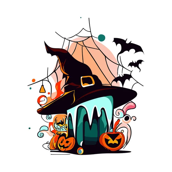 Buon Halloween Carino Strega Halloween Con Zucca — Vettoriale Stock