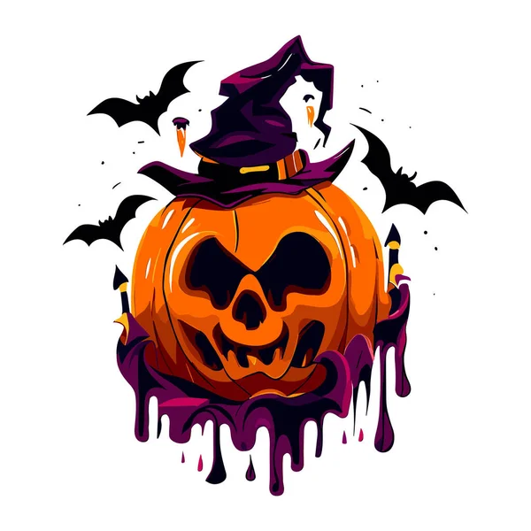 Vector Illustratie Van Een Halloween Pompoen Met Een Knuppel Een — Stockvector