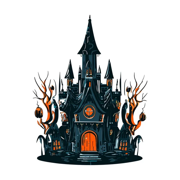 Halloween Haus Auf Schwarzem Hintergrund — Stockvektor