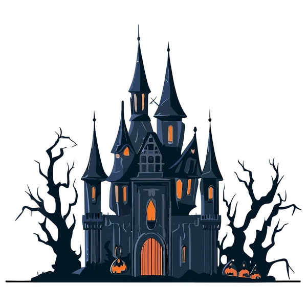 Kasteel Halloween Scene Vector Illustratie Ontwerp — Stockvector