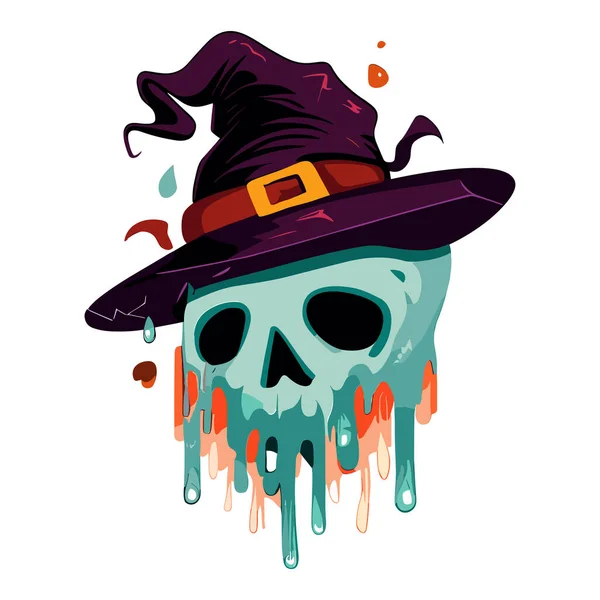 Halloween Pumpkin Skull Witch Witch Hat Isolated White — Stock Vector