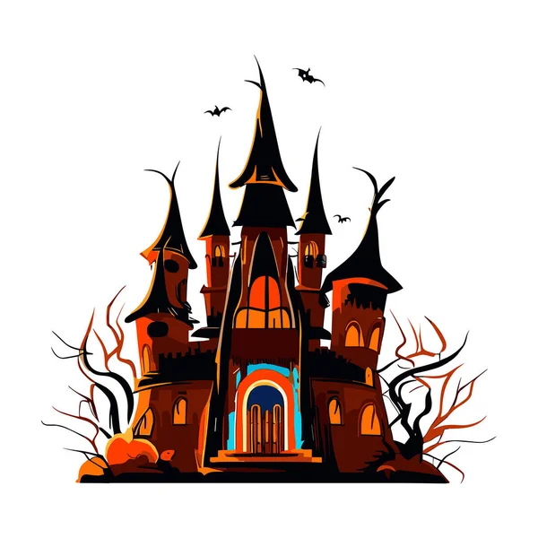 Halloween Hintergrund Mit Burg Burg Und Fledermäusen — Stockvektor