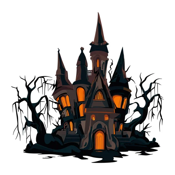 怖い幽霊と夜にハロウィン城 — ストックベクタ