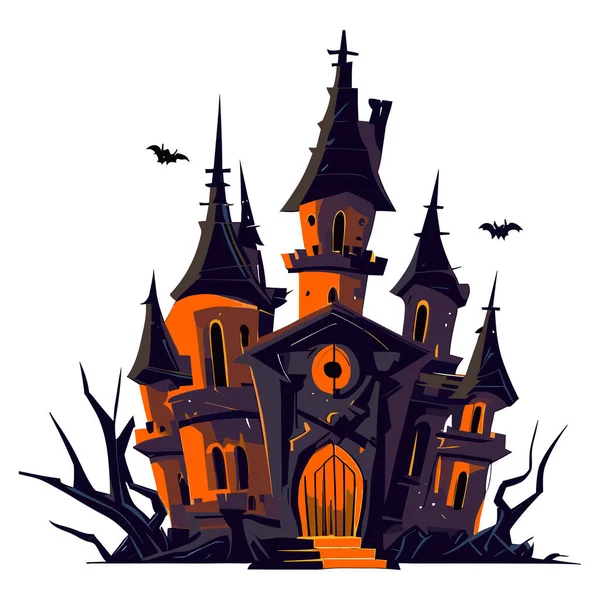 Casa Halloween Con Castillo — Vector de stock