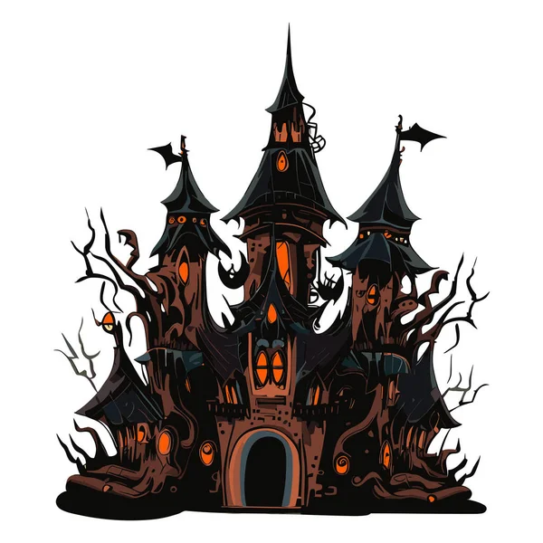 Halloween Casa Embrujada Con Calabazas Ilustración Vectorial — Vector de stock