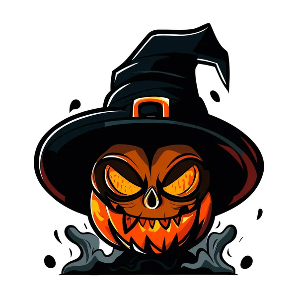 Halloween Kürbis Mit Hut Und Totenkopf Vektor Illustration — Stockvektor