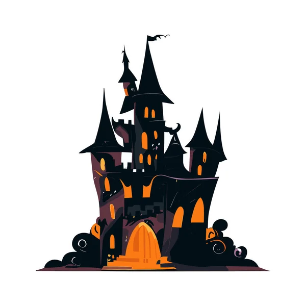 Vector Cartoon Halloween Pumpkin Castle Isolated Illustration — Stock Vector
