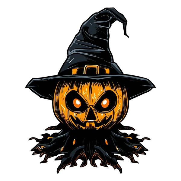 Calabaza Halloween Con Sombrero Negro — Vector de stock