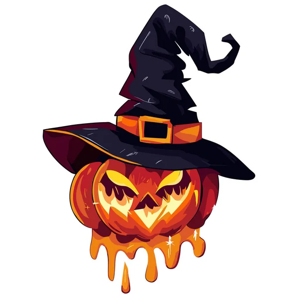 Cabeça Abóbora Halloween Com Chapéu Abóbora —  Vetores de Stock