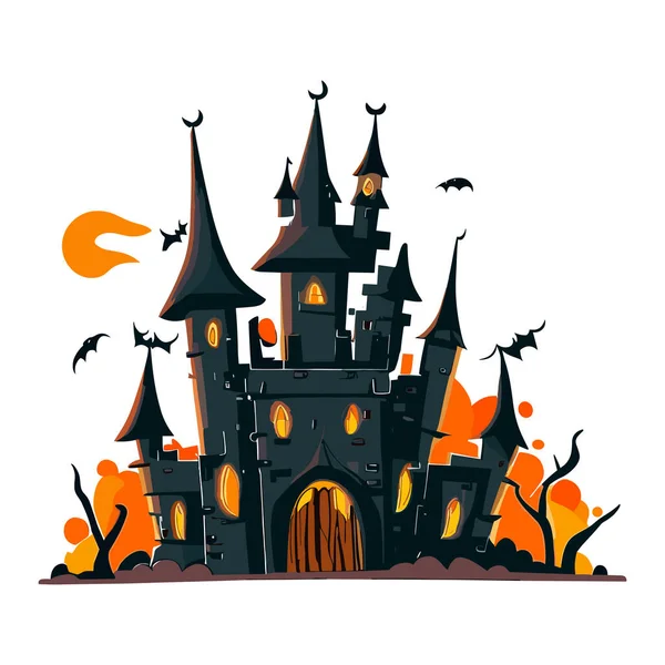 Halloween Burg Mit Kürbissen Und Fledermäusen Vektor Illustration Design — Stockvektor