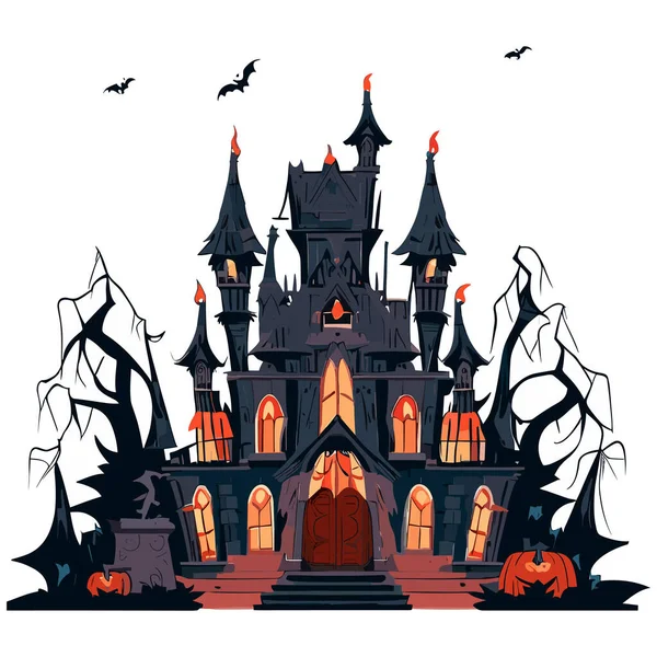 Διανυσματική Απεικόνιση Του Halloween Κάστρο Και Στοιχειωμένο Σπίτι Λευκό — Διανυσματικό Αρχείο