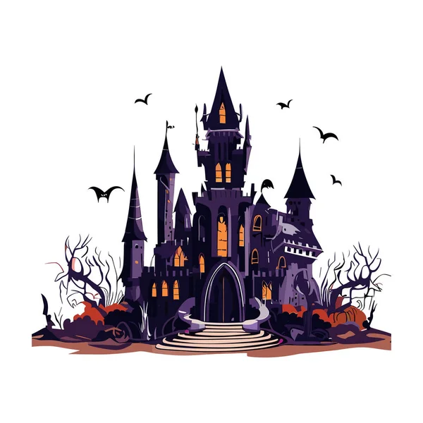 ハッピーハロウィーン城と魔女と幽霊 — ストックベクタ