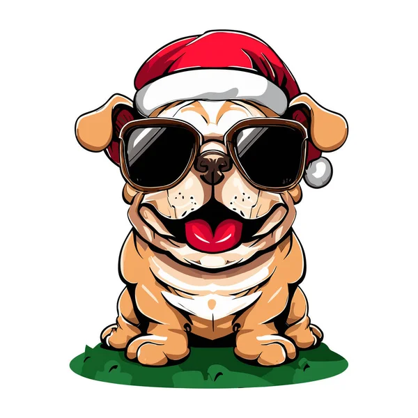 Hund Mit Sonnenbrille Und Weihnachtsmütze — Stockvektor