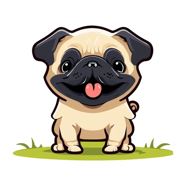 Vector Illustration Cute Pug Dog Cartoon Sitting Floor — Stock Vector