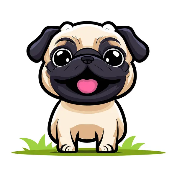 Pug Desenho Animado Ilustração Vetorial Cachorro Cão Com Língua Para — Vetor de Stock