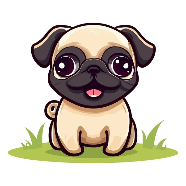 Ilustração Vetorial Bonitinho Pug Cão Desenho Animado Sentado Sorrindo —  Vetores de Stock