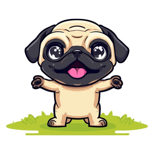 Vector Dibujos Animados Ilustración Lindo Pug Perro Pug Con Gafas — Vector de stock