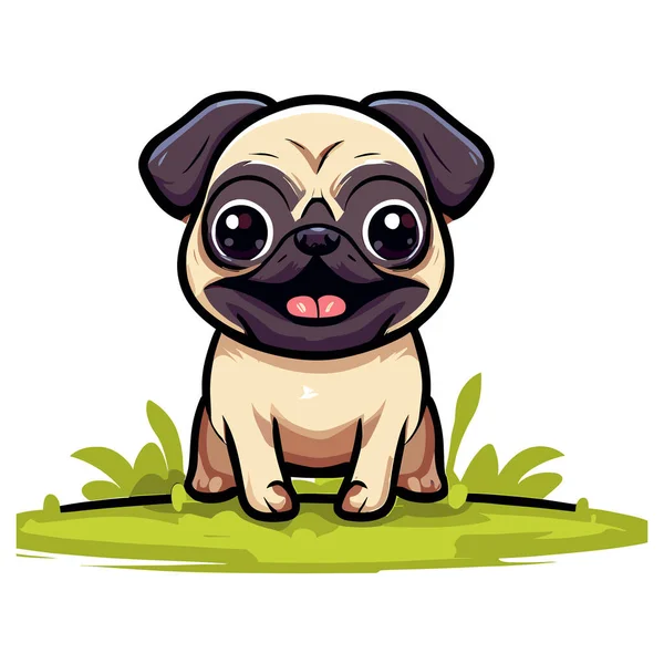 Pug Dog Sitting Grass — Stock Vector