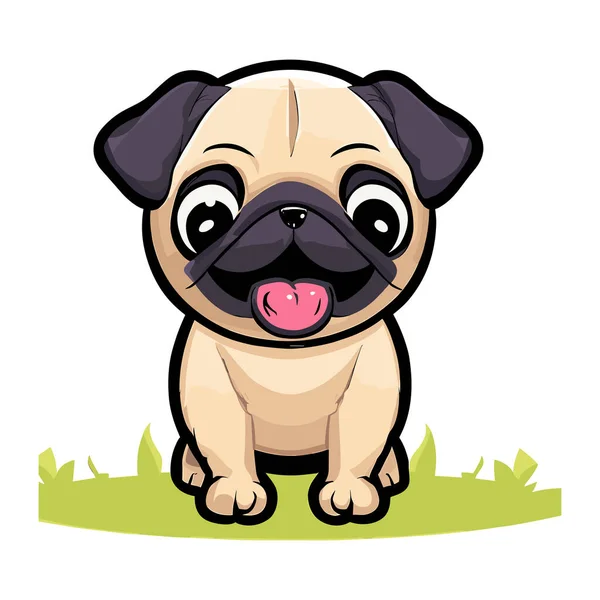 Pug Puppy Sitting White Background — Stock Vector