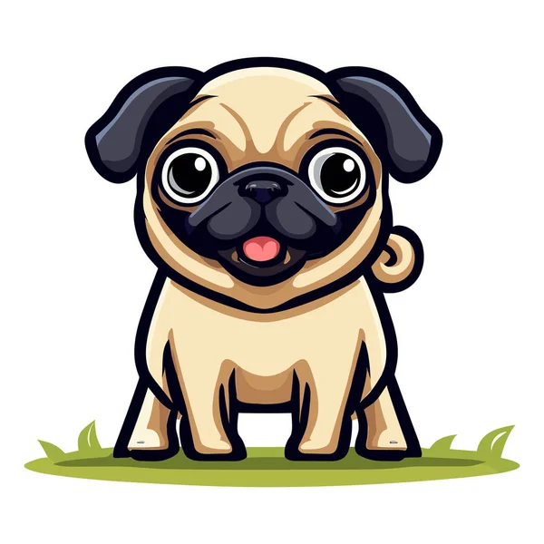 Bonito Desenho Animado Pug Cão Vetor Ilustração —  Vetores de Stock