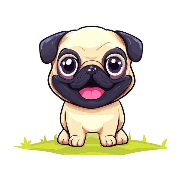 Vector Illustration Cute Pug Dog Cartoon Sitting White Background — Stock Vector