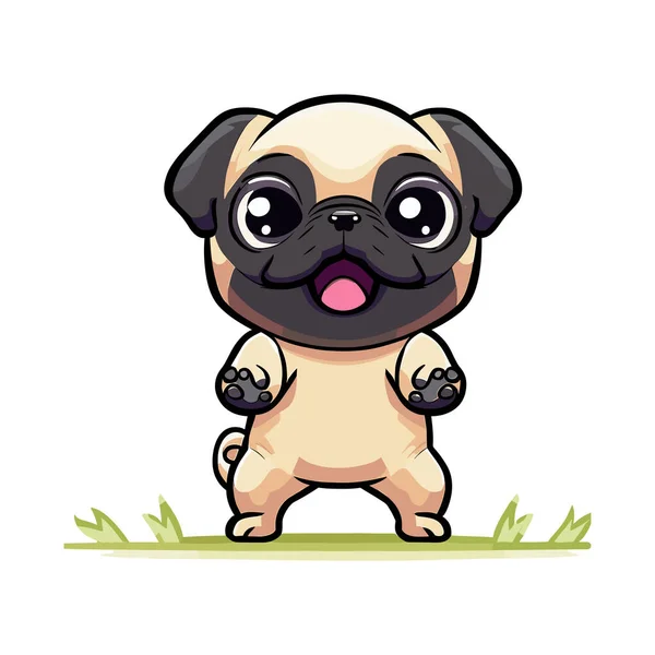 Vector Illustration Cute Pug Dog Sitting Cartoon Grass — Stock Vector