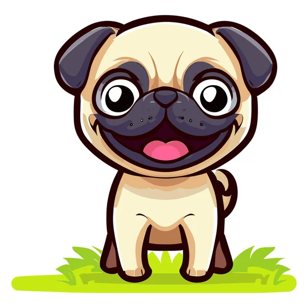 Desenho Animado Bonito Pug Com Rosto Feliz —  Vetores de Stock
