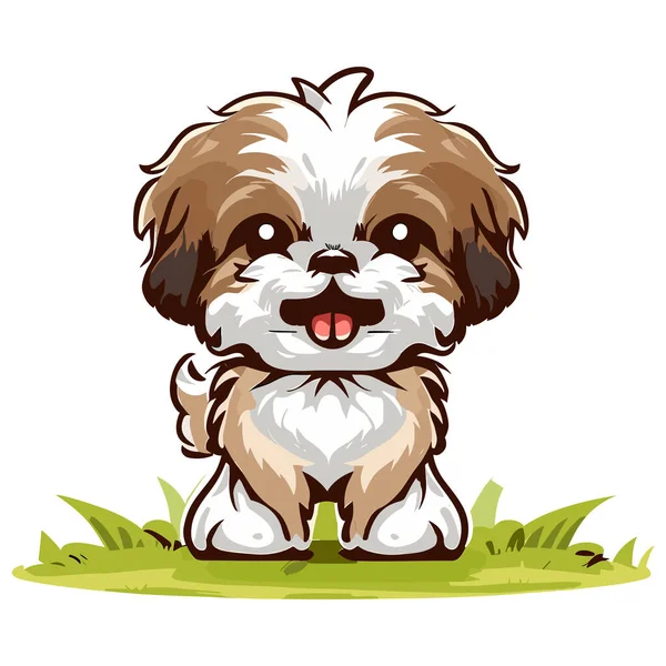 Vetores de Cachorro Shih Tzu Bonito Sentado E Sorrindo Ícone De