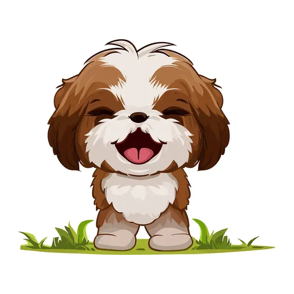 Vector Illustration Cute Shih Tzu Dog Sitting Floor Smiling White — Stock Vector