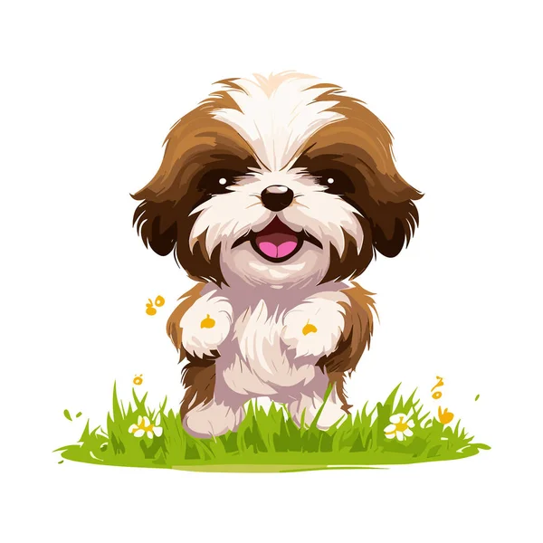 Ładny Pies Kwiatami Ilustracja Kreskówki — Wektor stockowy