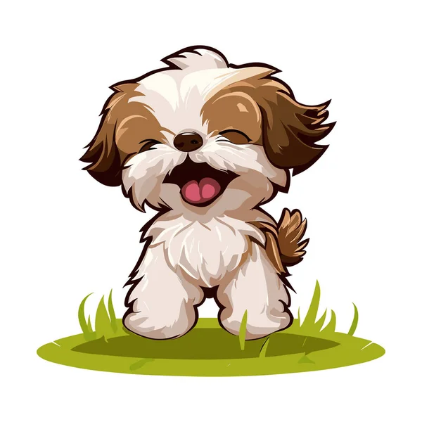 Cute Dog Cartoon Sitting Grass — Stock Vector