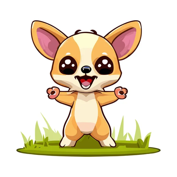 Vector Illustration Cute Little Dog Cartoon Sitting Grass — Stock Vector