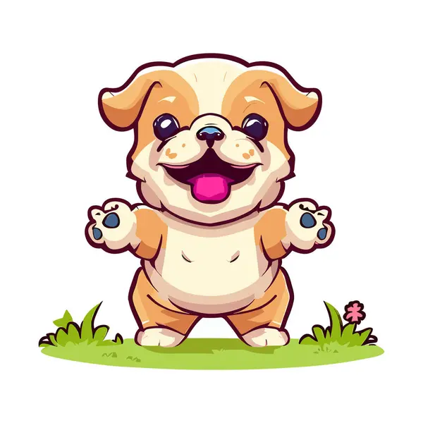 Lindo Perro Cachorro Feliz Con Lengua Ilustración Animal Dibujos Animados — Vector de stock