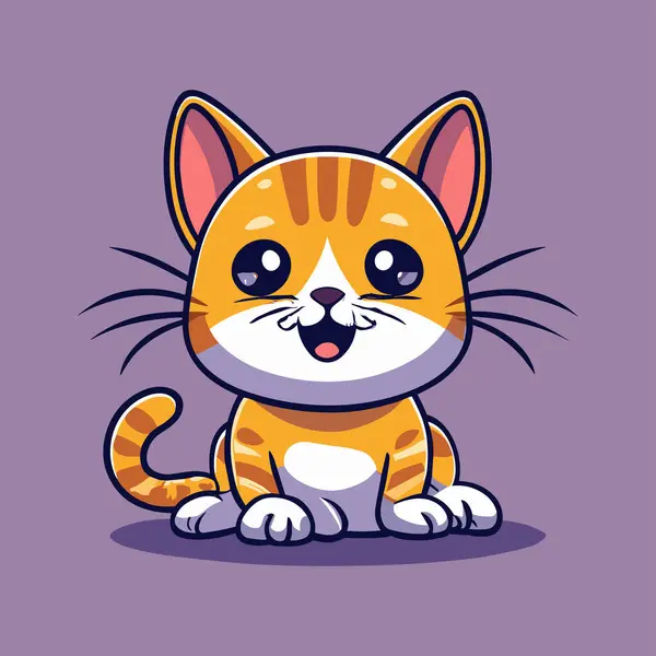Vector Illustration Cute Cartoon Cat Sitting Orange Background — Stock Vector
