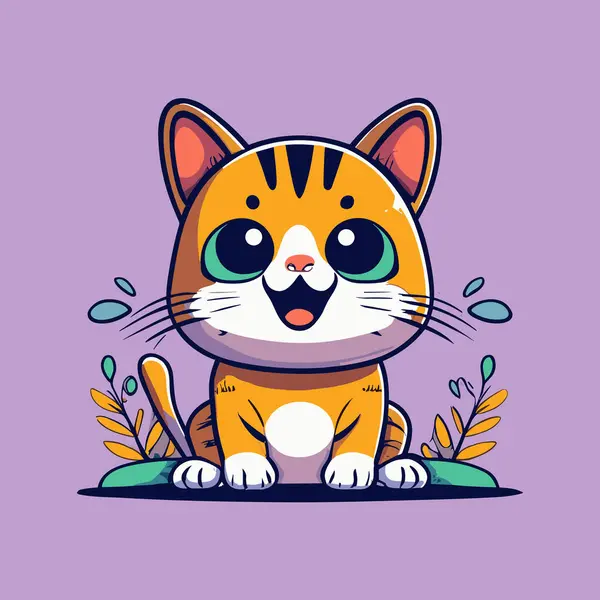Cute Cat Kreslená Postava Vektorové Ilustrace — Stockový vektor