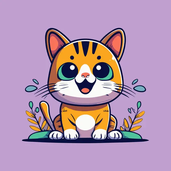 Gato Bonito Desenhos Animados Personagem Vector Ilustração —  Vetores de Stock