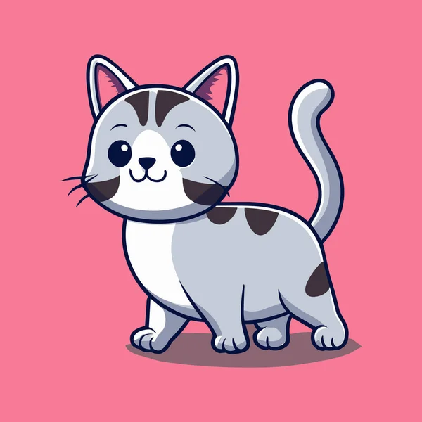 Cat Cute Kawaii Karakter Vektor Desain Gambar - Stok Vektor