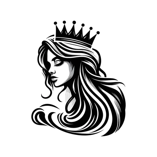 Schönes Mädchen Mit Langen Haaren Und Krone Vektorillustration — Stockvektor