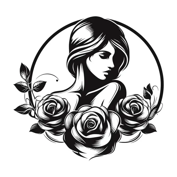 เวกเตอร สาวสวยก บดอกก หลาบ — ภาพเวกเตอร์สต็อก