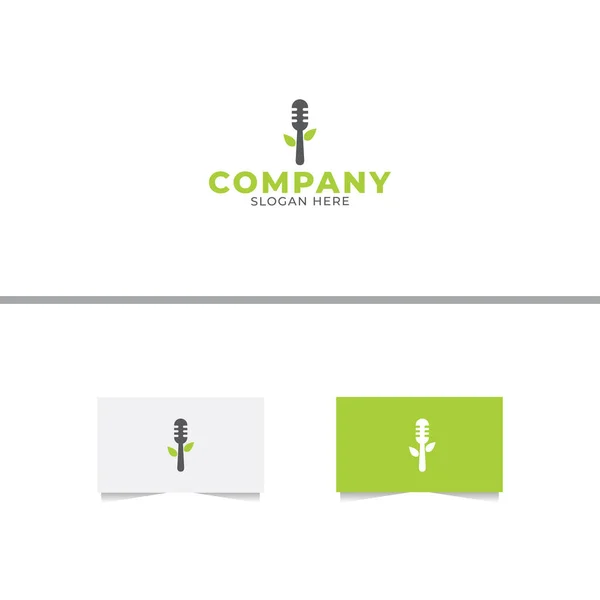 Mikrofon Yaprak Logosu Tasarım Şablonu — Stok Vektör