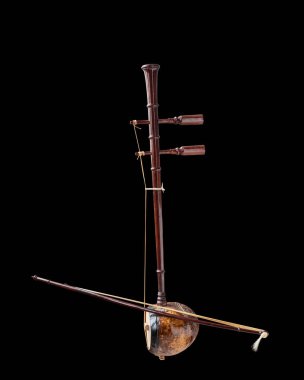 Asain musical instrument ,fiddle , black background