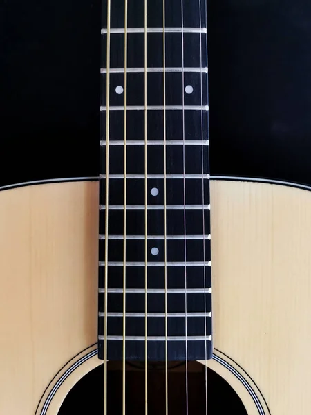Zbliżenie Strzał Podstrunnicy Gitara Palisandrową Podstrunnicą Kropką Znak Bez Znaku — Zdjęcie stockowe