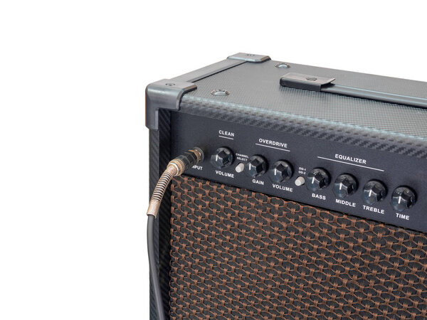 Guitar amplifier isolated on white background, clean and overdrive chanel with EQ