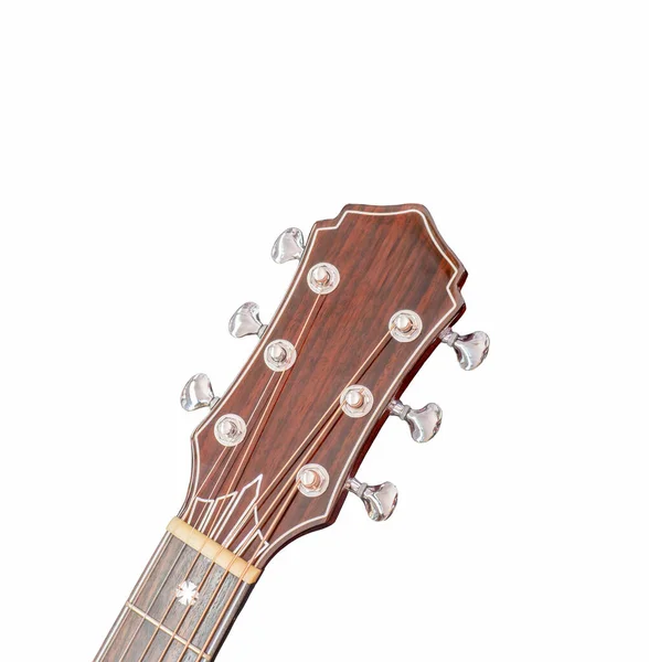 Zbliżenie Strzał Akustyczna Gitara Tuning Maszyny Selective Focus Białe Tło — Zdjęcie stockowe